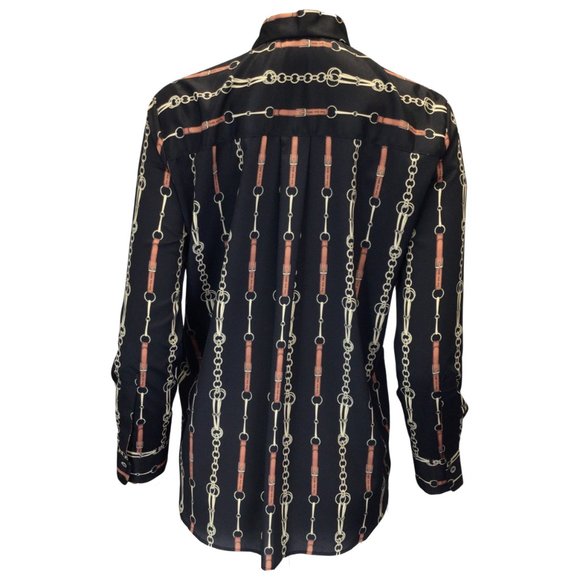 ROKH BLACK MULTI CHAIN PRINT TIE-NECK LONG SLEEVED BLOUSE - Picture 3 of 4